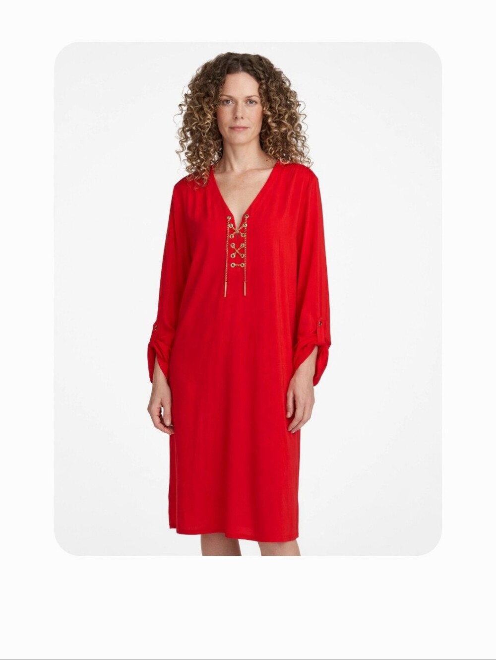 Michael Kors V-Neck Lace-Up Long Sleeve Women’s Dress size XL, With Chain, Belt